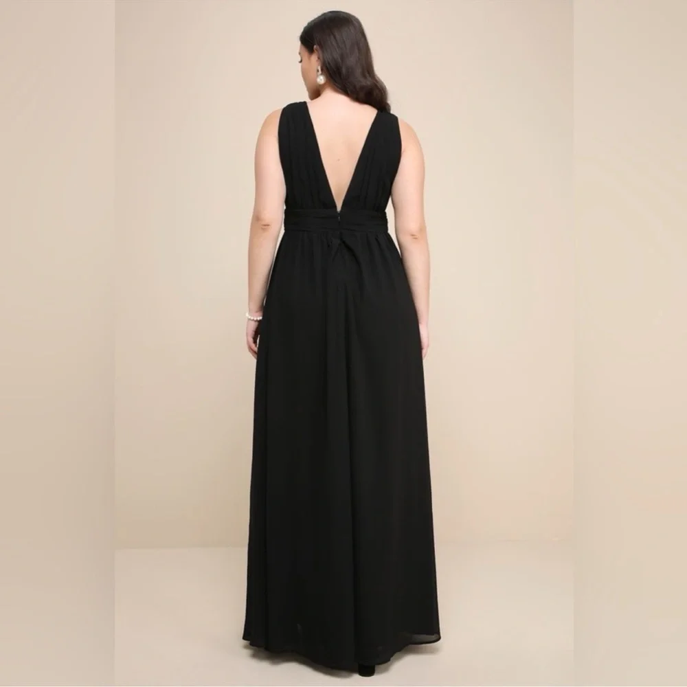 Lulus Heavenly Hues Maxi Dress Large Black Chiffon Side Slit Goddess Formal NWT - Picture 5 of 12